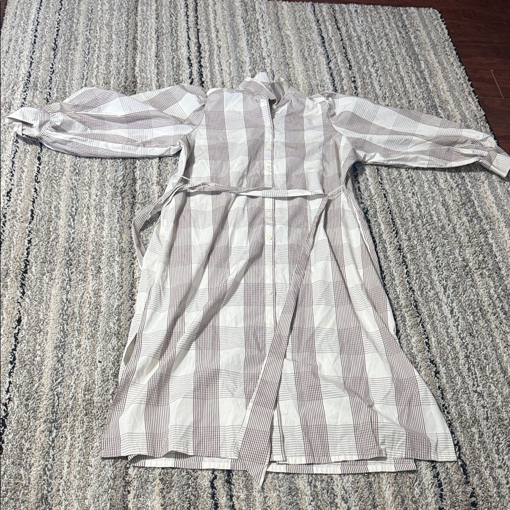 Plaid Button-Front Midi Shirt Dress with Waist Tie